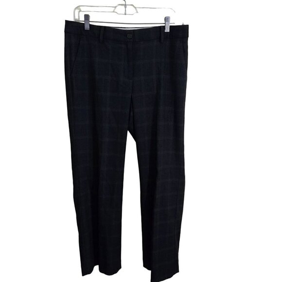 Talbots Windsor Wool Blend Charcoal Grey Plaid Straight Leg Trousers Size 10p - Picture 1 of 6